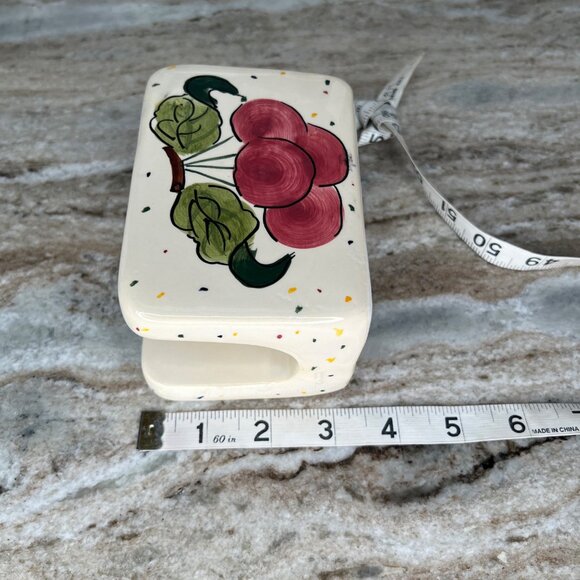 Young’s 1996 Hand-Painted Ceramic Napkin Holder With Grapes & Cherry Design - Picture 9 of 10